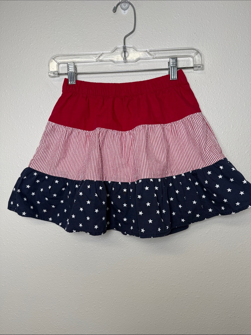 Gymboree Girls 8 Tiered Patriotic Skirt Skort Ruffles Seersucker Stars‎ Stripes